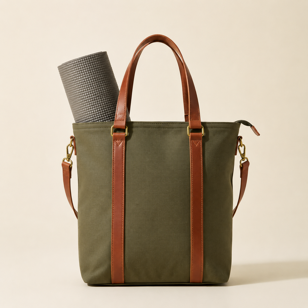 Olive green yoga tote bag